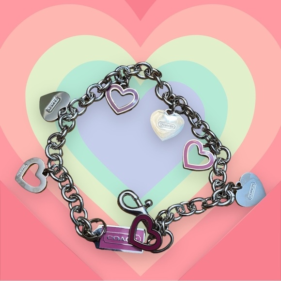 Coach charm bracelet with pink hearts. Adjustable to any size. NWOT.  Retired - Picture 3 of 4
